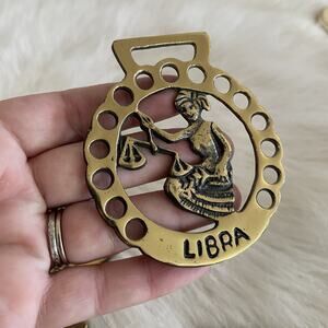 Vintage Brass Medallion Solid Golden Libra Sign 1930s English Made Rare Astrolo